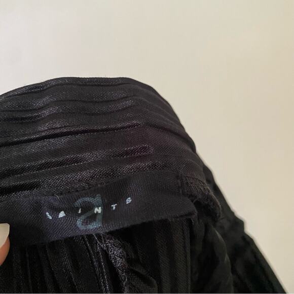 21 Saints | Satin Pleated Pull-on Pants Dressy Party Flowy Black Small - Picture 5 of 6